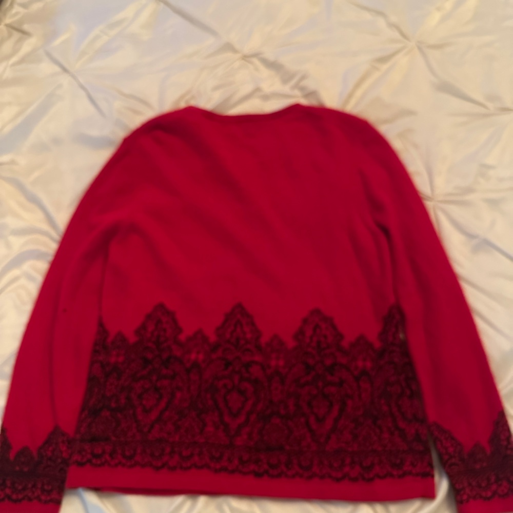 Charter Club Elegant 100% cashmere Red Lace design cardigan, L - Picture 4 of 6